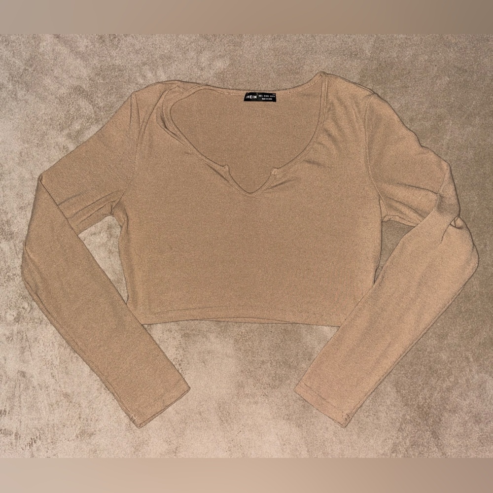 SHEIN Camel Ribbed Knit Top